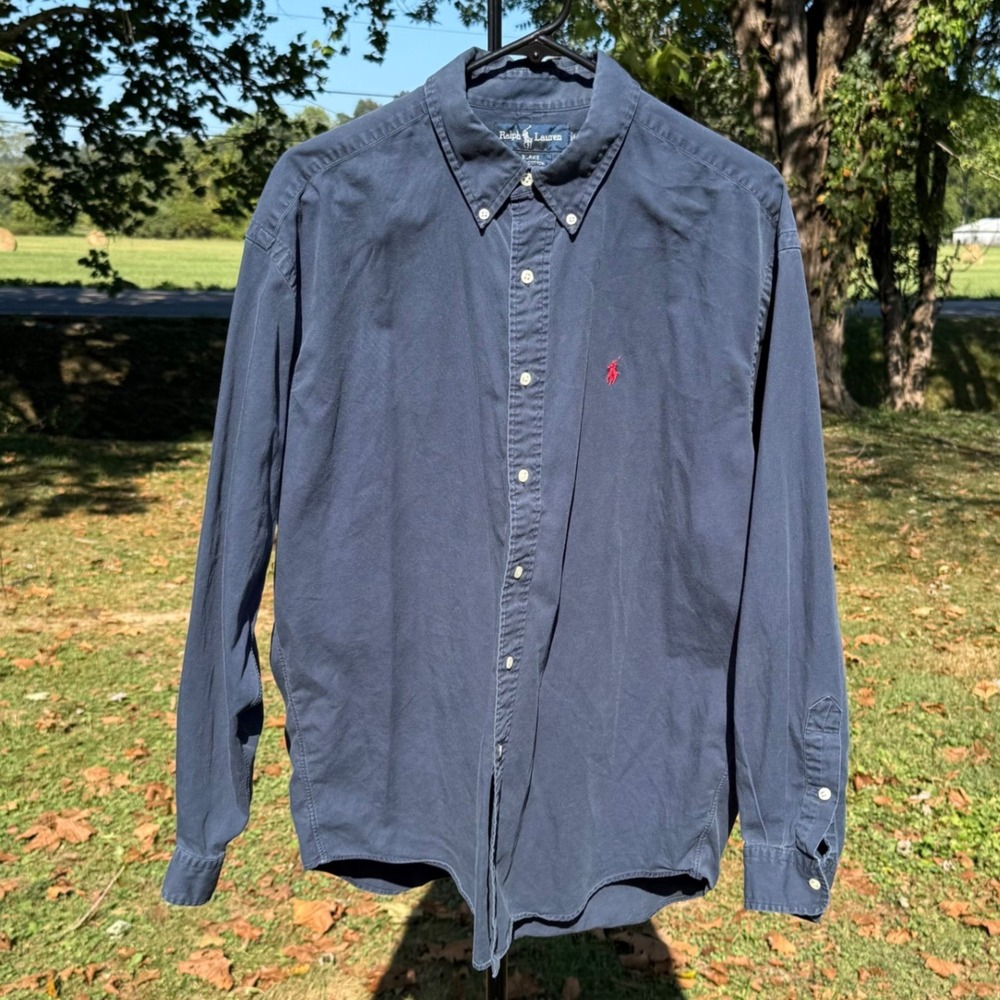 Polo Ralph Lauren Blake Mens L Navy Blue Cotton Button Down Long Sleeve Shirt